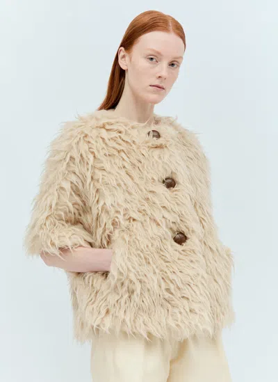 Max Mara Long-haired Wool Cape In Beige