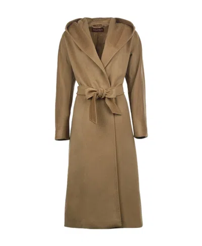 Max Mara Long Hooded Coat In Brown
