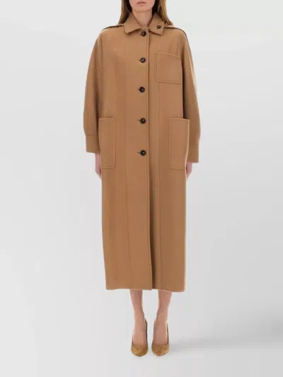 Max Mara Long Hooded Coat Large Pockets In Brown