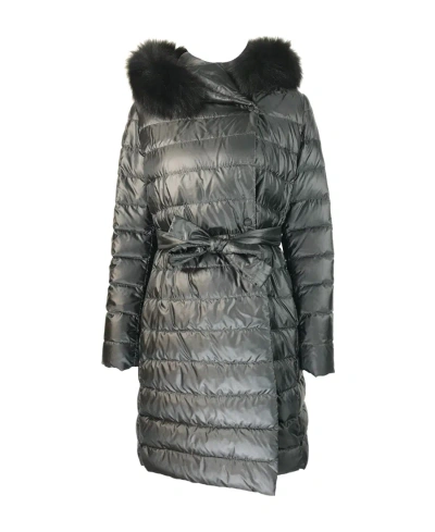 Max Mara Long Hooded Down Jacket In Gray