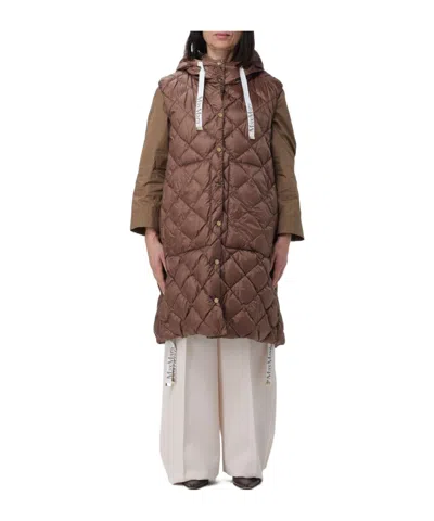 Max Mara Long Hooded Vest In Brown