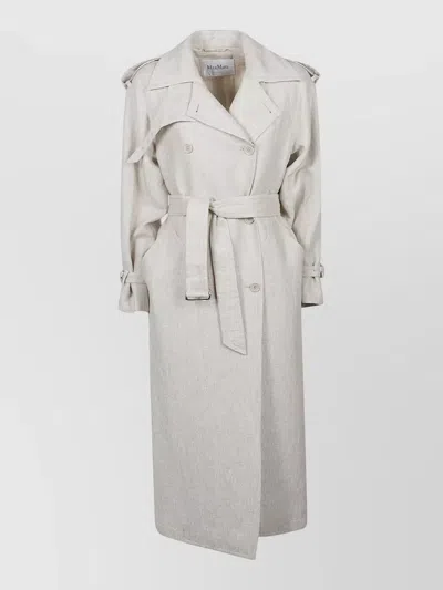 Max Mara Long Jacket Belted Waist Buttoned Cuffs Epaulettes In Gray
