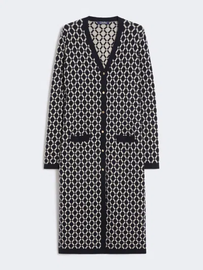 Max Mara Long Jacquard Wool Cardigan In Brown