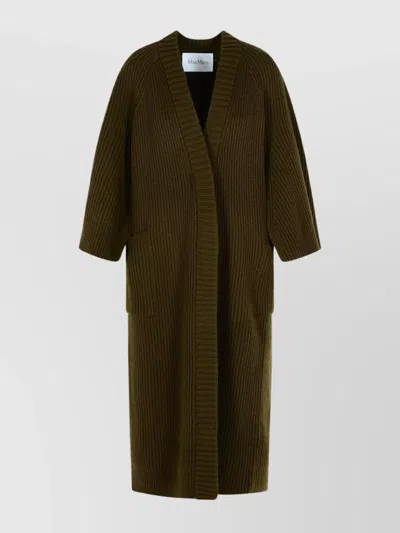 Max Mara Long Knit Cardigan Patch Pockets In Multi