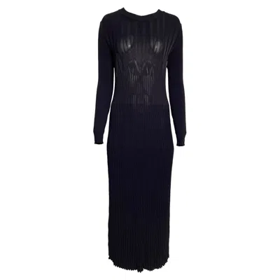 Pre-owned Max Mara Long Knit Dress In Navy Blue Viscose In Black