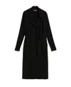 Max Mara Long Knitted Coat Decorated With Belt In Blue