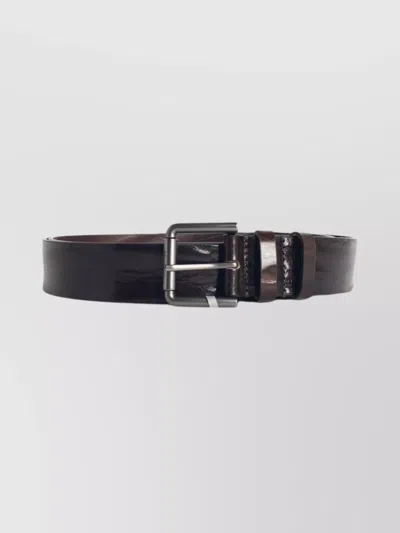 Max Mara Long Leather Belt Metal Buckle In Brown
