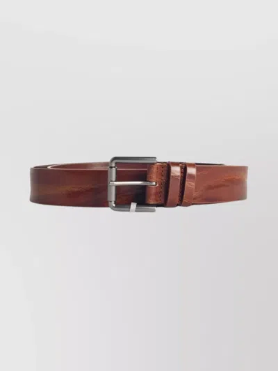 Max Mara Long Leather Belt Metal Buckle In Brown