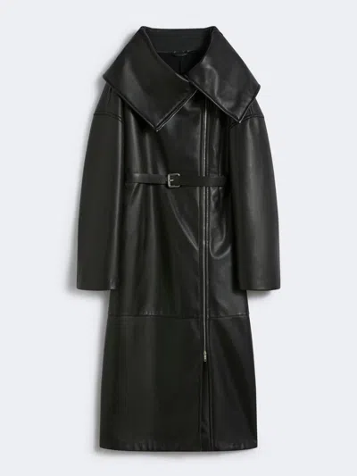 Max Mara Long Leather Coat In Black