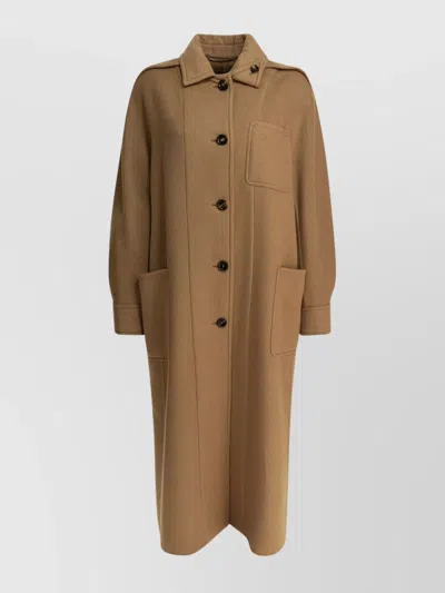 Max Mara Long Length Coat With Chest And Front Pockets In Brown