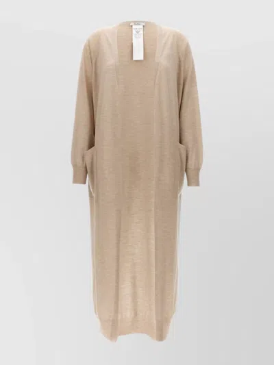 Max Mara Long Length Knit Cardigan With Side Pockets In Gold
