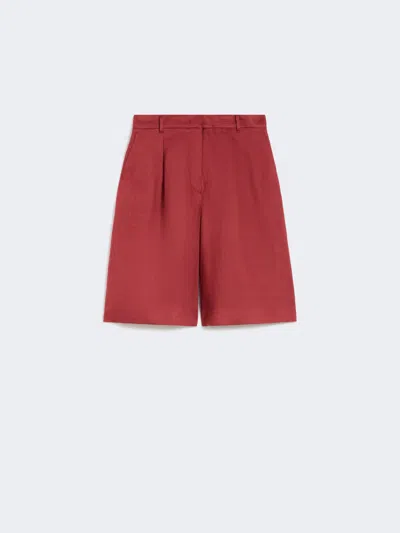 Max Mara Long Linen Canvas Bermuda Shorts In Red