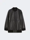 Max Mara Long Nappa Leather Bomber Jacket In Black