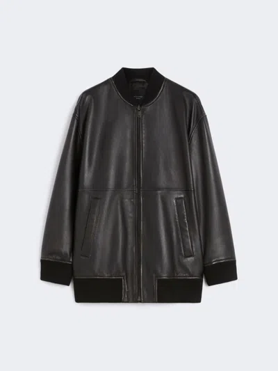 Max Mara Long Nappa Leather Bomber Jacket In Black