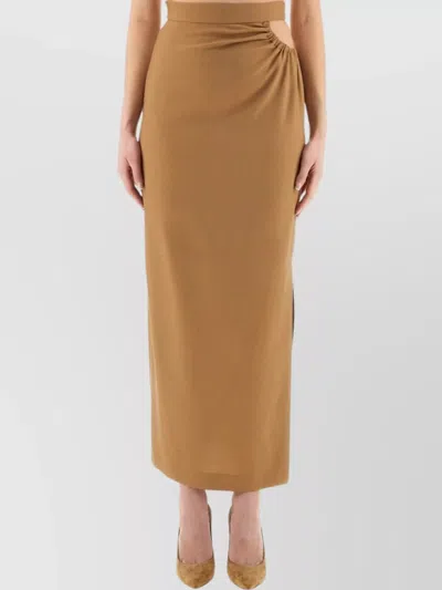 Max Mara Long Navona Skirt Side Slit In Brown