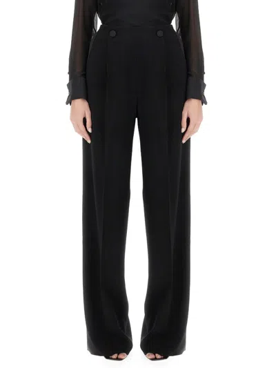 Max Mara High Waist Pleated Wide Leg Trousers With Buttons In Black