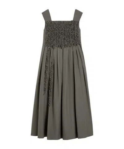 Max Mara Long Pleated Poplin Dress In Gray