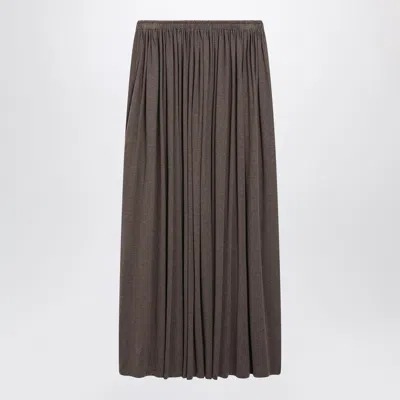 Max Mara Long Pleated Skirt In Dark Khaki Lightweight Jersey In Brown