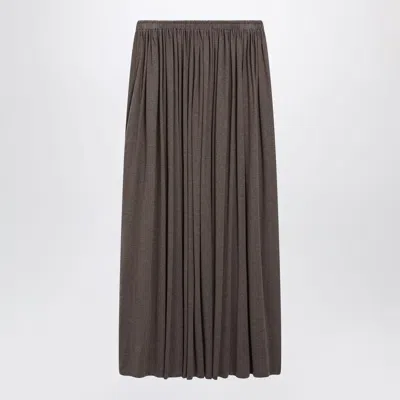 Max Mara Long Pleated Skirt In Dark Khaki Lightweight Jersey In Brown