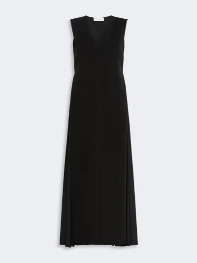 Max Mara Long Plissé-pleated Viscose Dress In Black