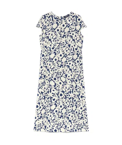 Max Mara Long Printed Crepe Dress In Ultramarin