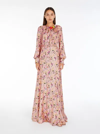 Max Mara Long Printed Silk Dress In Multi