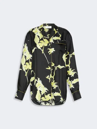 Max Mara Long Printed Silk Shirt In Black