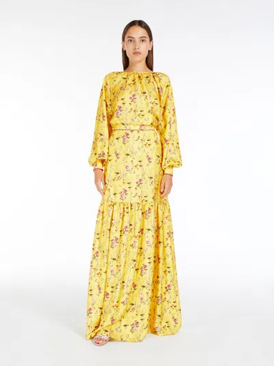 Max Mara Long Printed Silk Skirt In Yellow