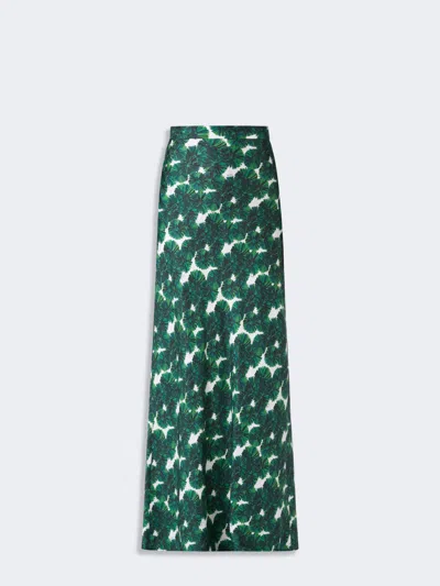 Max Mara Long Printed Silk Skirt In Green