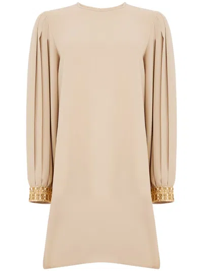 MAX MARA LONG QUADRO BLOUSE IN BEIGE WITH RHINESTONES