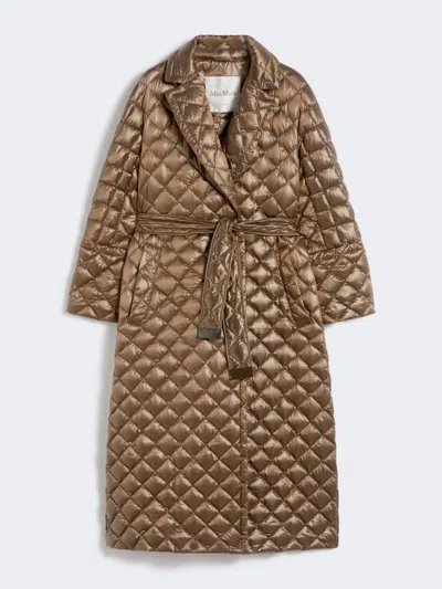 Max Mara Long Quilted Down Jacket In Water-repellent Fabric In Brown