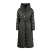 Max Mara Long Rhombus Down Jacket With Hood In Gray