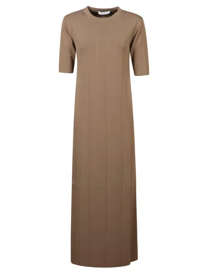 Max Mara Long Ribbed Maxi Dress In Brown