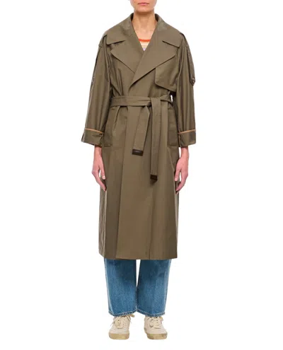 Max Mara Long Robe Trench Coat In Green