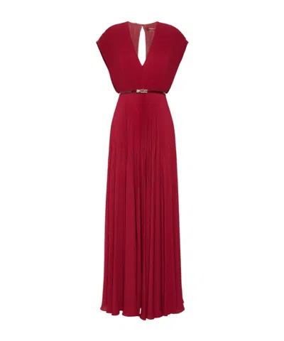 Max Mara Elegante Plisse Georgette Gown In Red