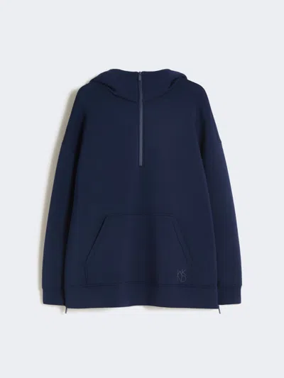 Max Mara Long Scuba Jersey Sweatshirt In Blue