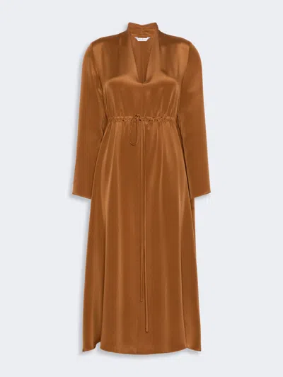 Max Mara Long Silk Crepe De Chine Dress In Cuir De Vache
