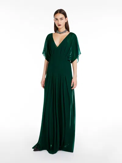 Max Mara Long Silk Georgette Dress In Green