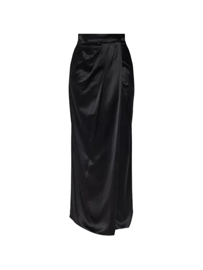 Max Mara Long Silk Satin Skirt In Black