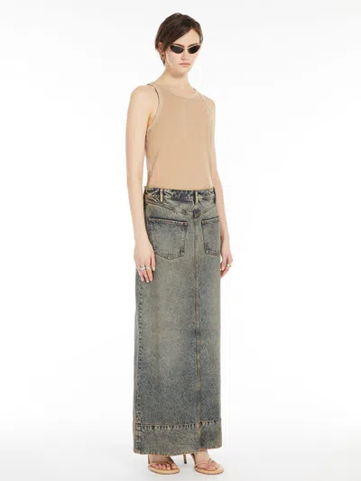 Max Mara Long Skirt In Worn Denim In Brown