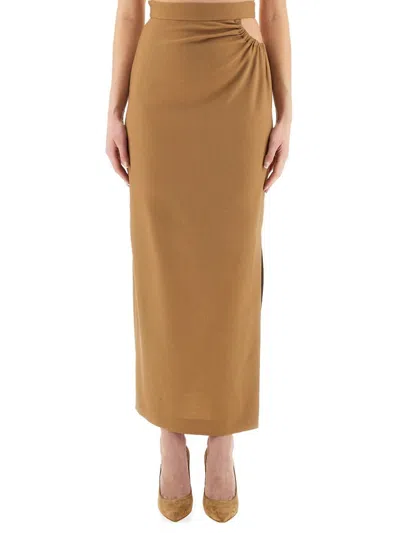 Max Mara Slim-fit Skirt In Linen Twill In Brown