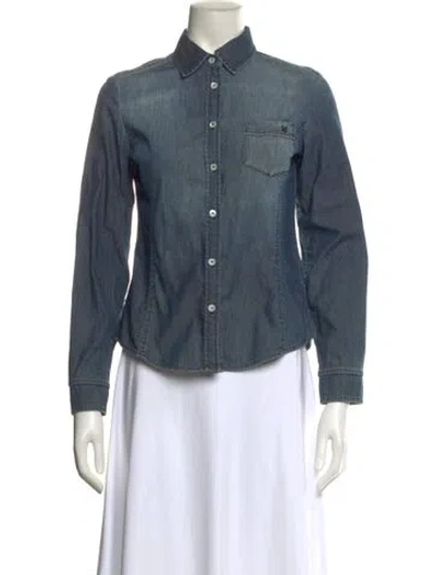 Pre-owned Max Mara Long Sleeve Button-up Top In Blue