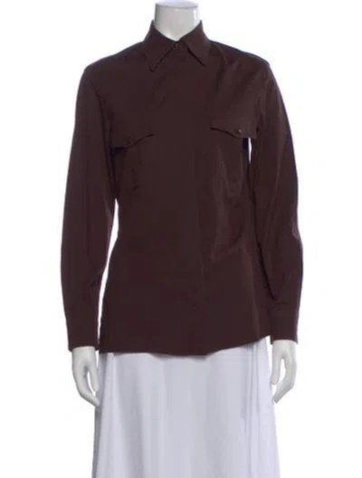 Pre-owned Max Mara Long Sleeve Button-up Top In Brown