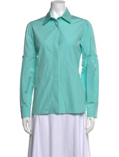 Pre-owned Max Mara Long Sleeve Button-up Top W/ Tags In Blue