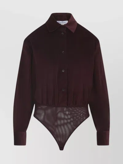 MAX MARA LONG SLEEVE COLLARED SHEER BOTTOM SHIRT