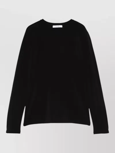 Max Mara Long Sleeve Crew Neck Nylon Silk Top In Black