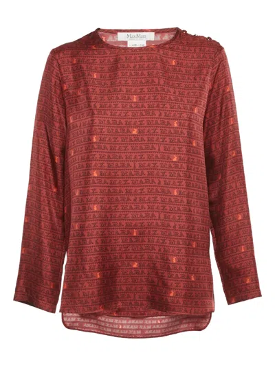 Pre-owned Max Mara Long-sleeve Crew-neck Overall-print Top In Red