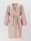 Max Mara Long Sleeve Hooded Belted Coat In Pink