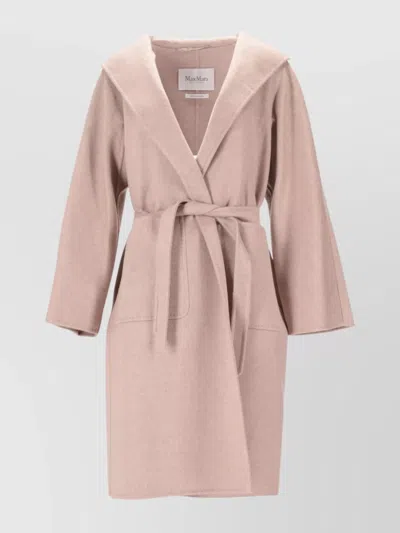 Max Mara Long Sleeve Hooded Belted Coat In Pink