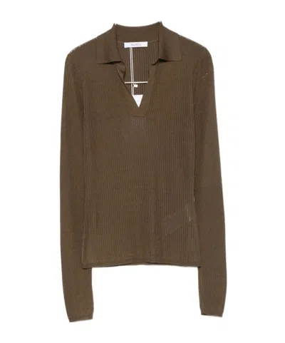 Max Mara Long Sleeve Knit Polo Shirt In Green